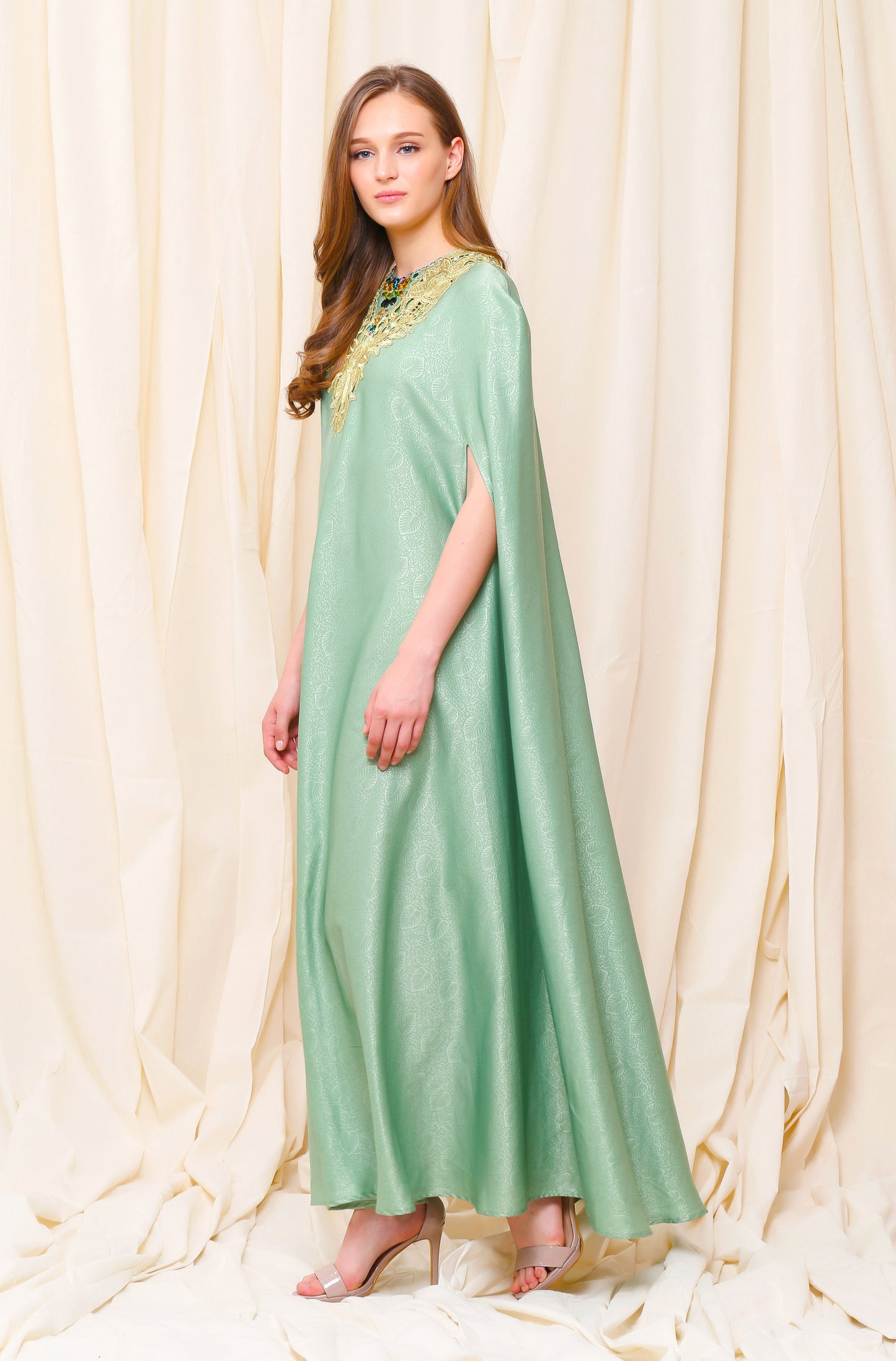 Brave - Light Green Gold Embroidery Kaftan