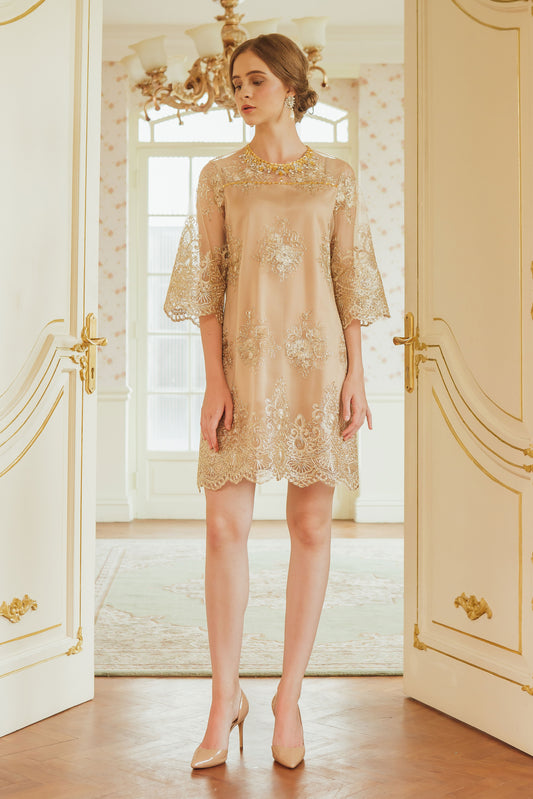 Noble - Gold Lace Midi Dress