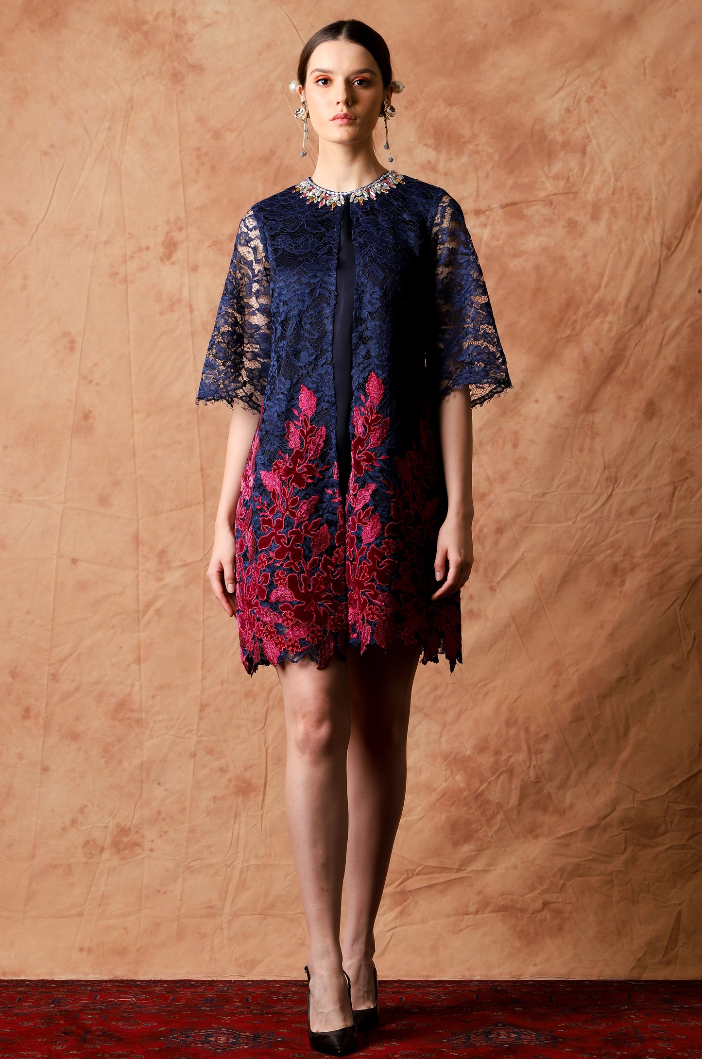 Fearless - Navy Floral Midi Dress