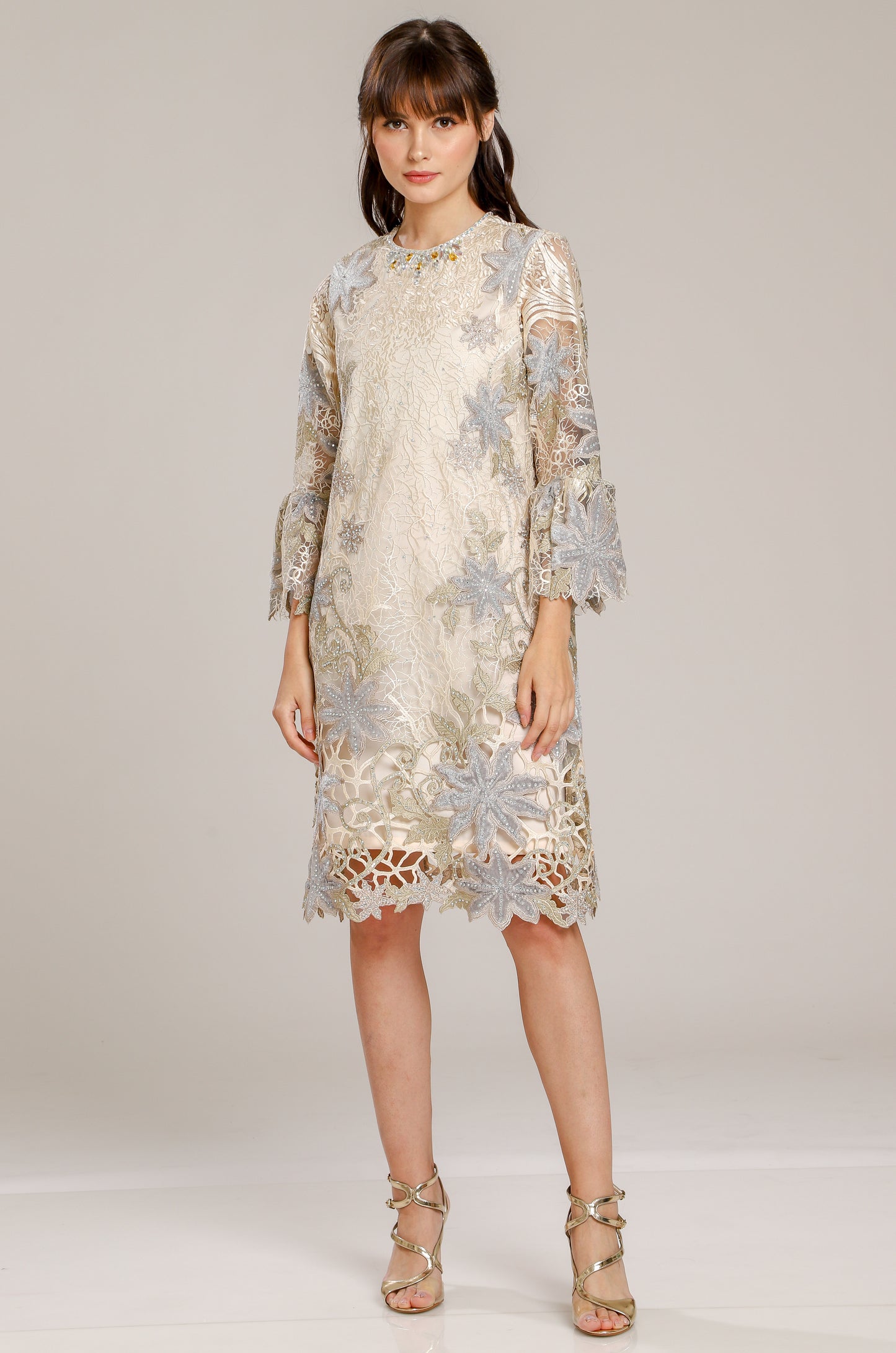 Kindness - Beige Mint Garden Midi Dress