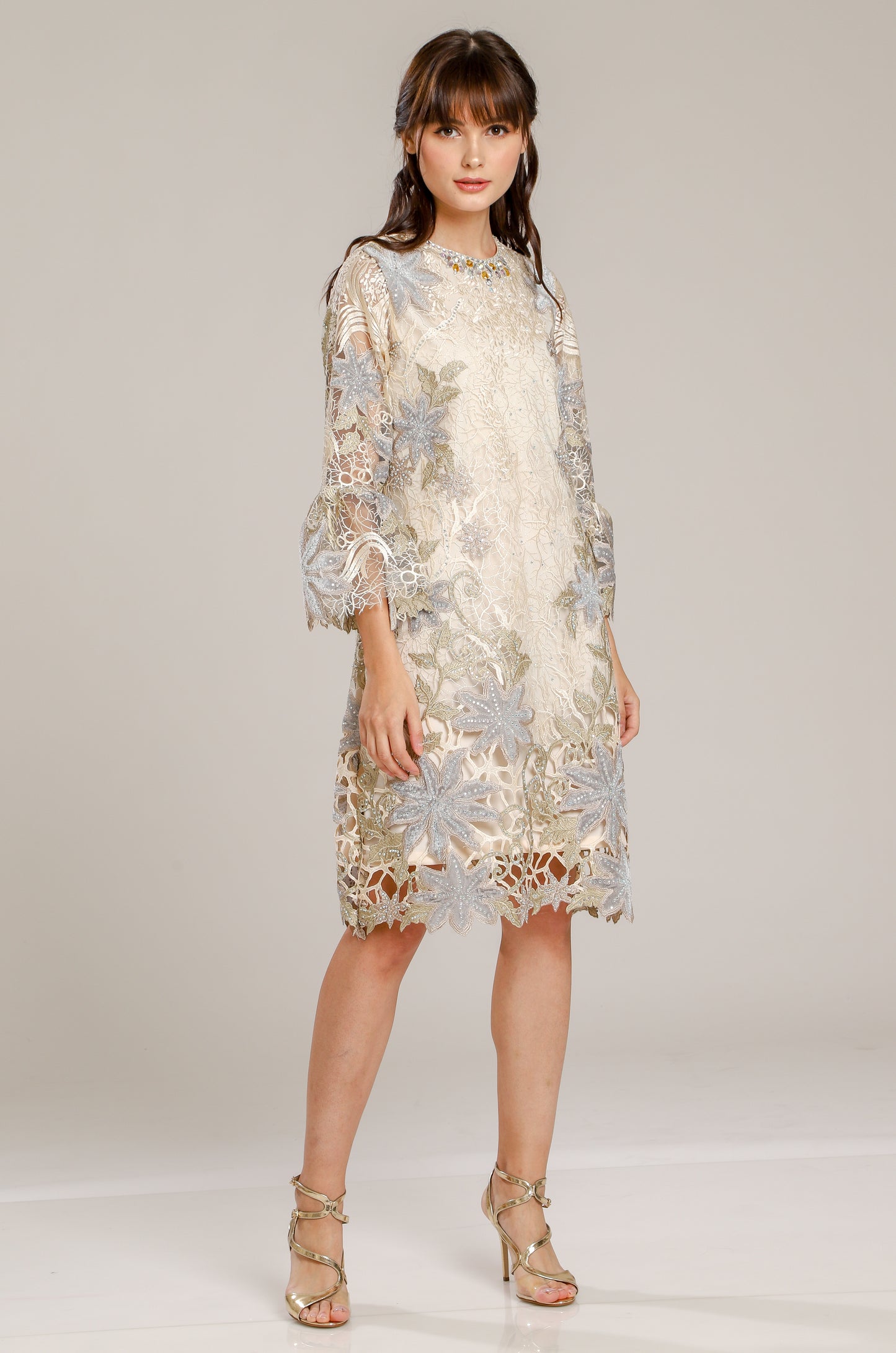 Kindness - Beige Mint Garden Midi Dress