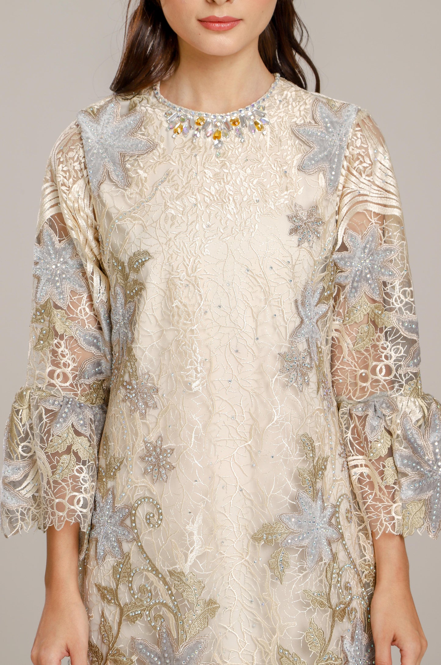 Kindness - Beige Mint Garden Midi Dress