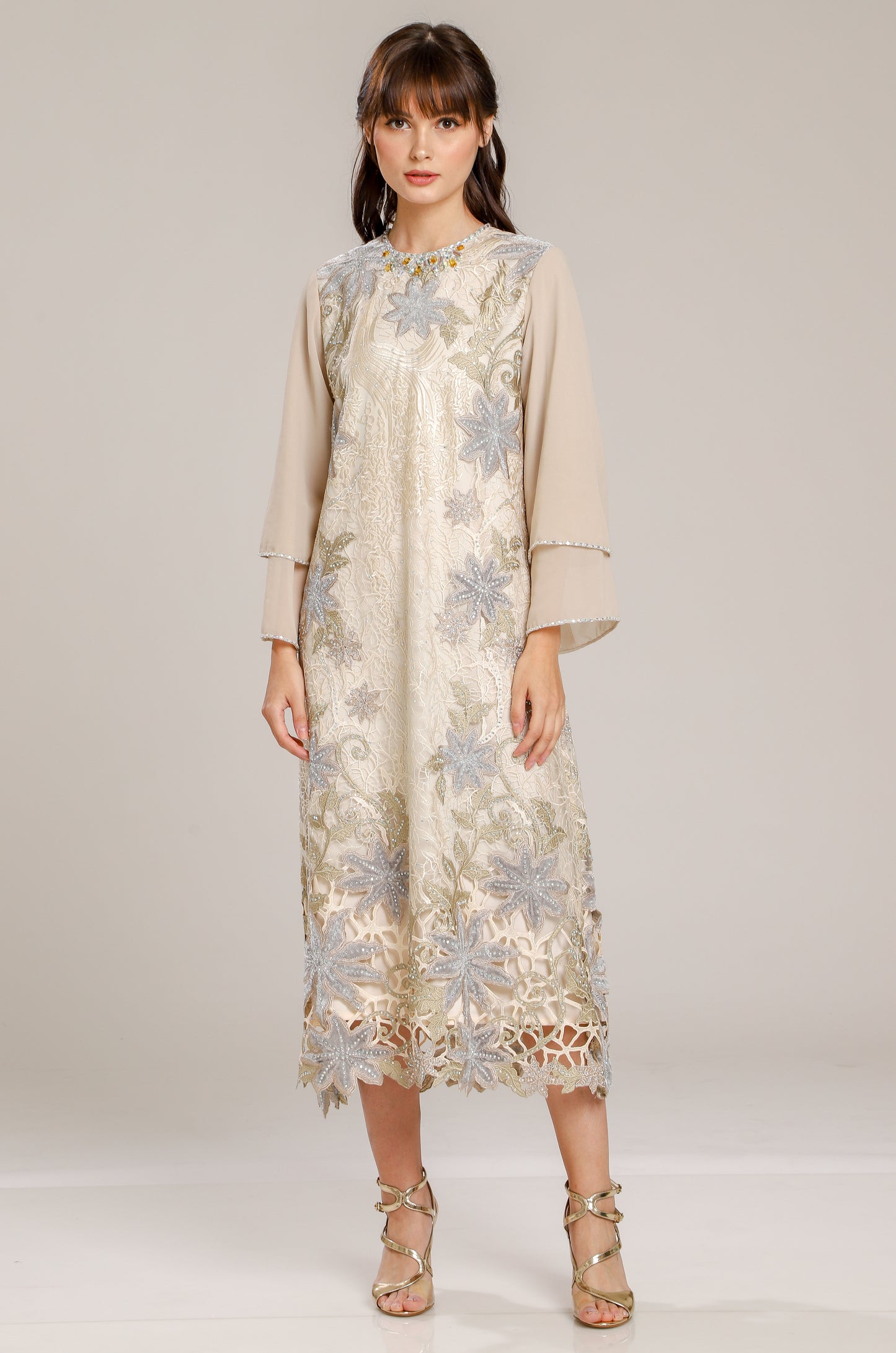 Kindness - Beige Mint Garden Maxi Dress