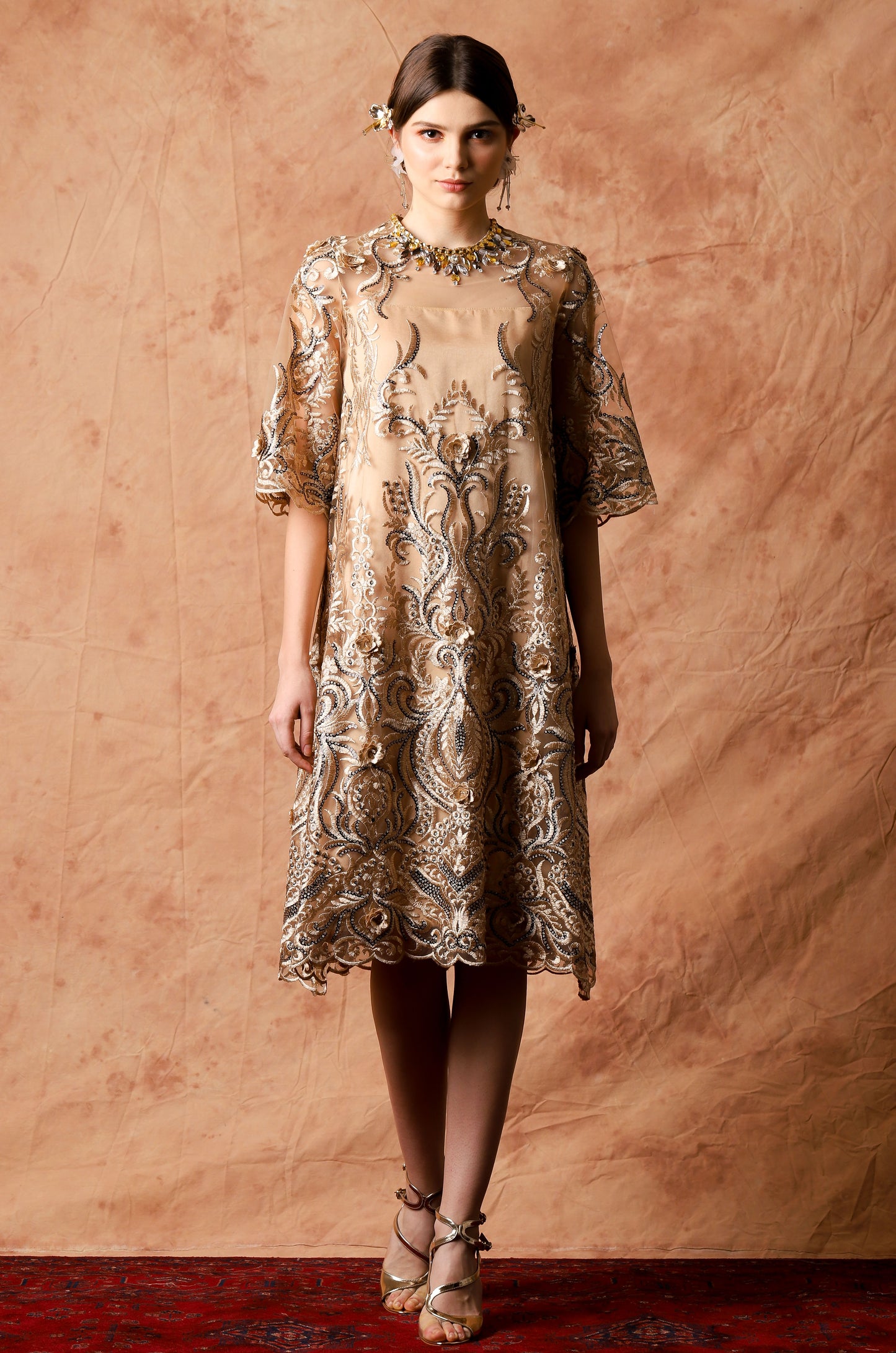 Noble - Gold Sequin Midi Dress