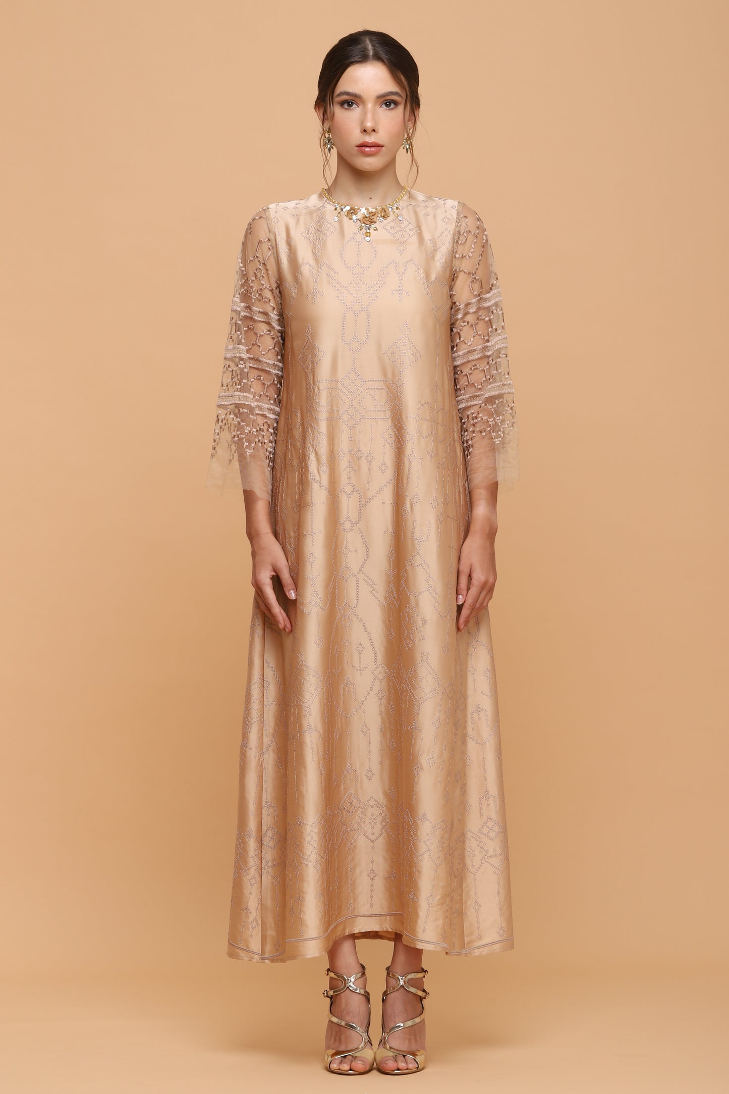 Kindness - Gold Embroidery Ethnic Maxi Dress