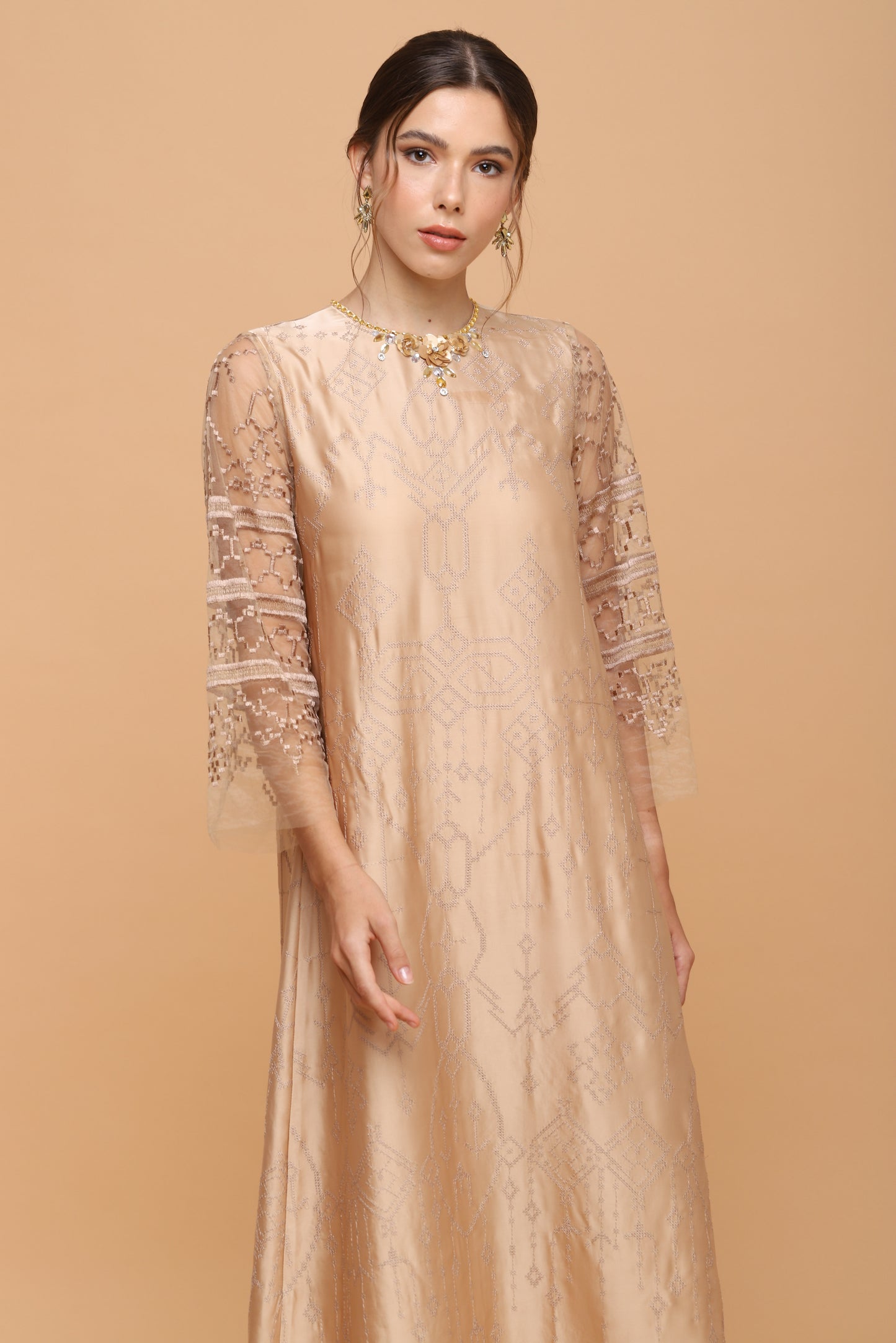 Kindness - Gold Embroidery Ethnic Maxi Dress