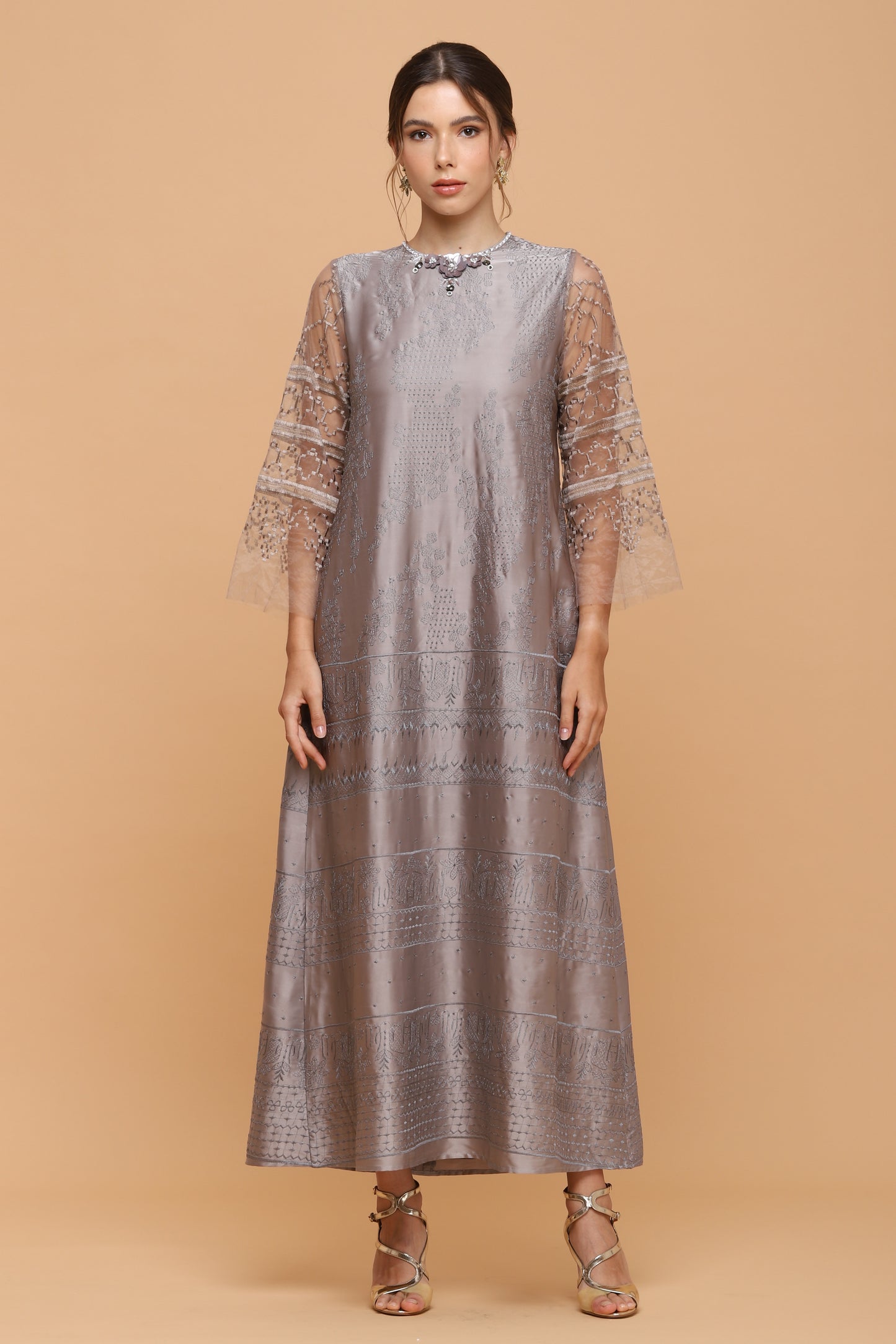 Kindness - Grey Embroidery Maxi Dress