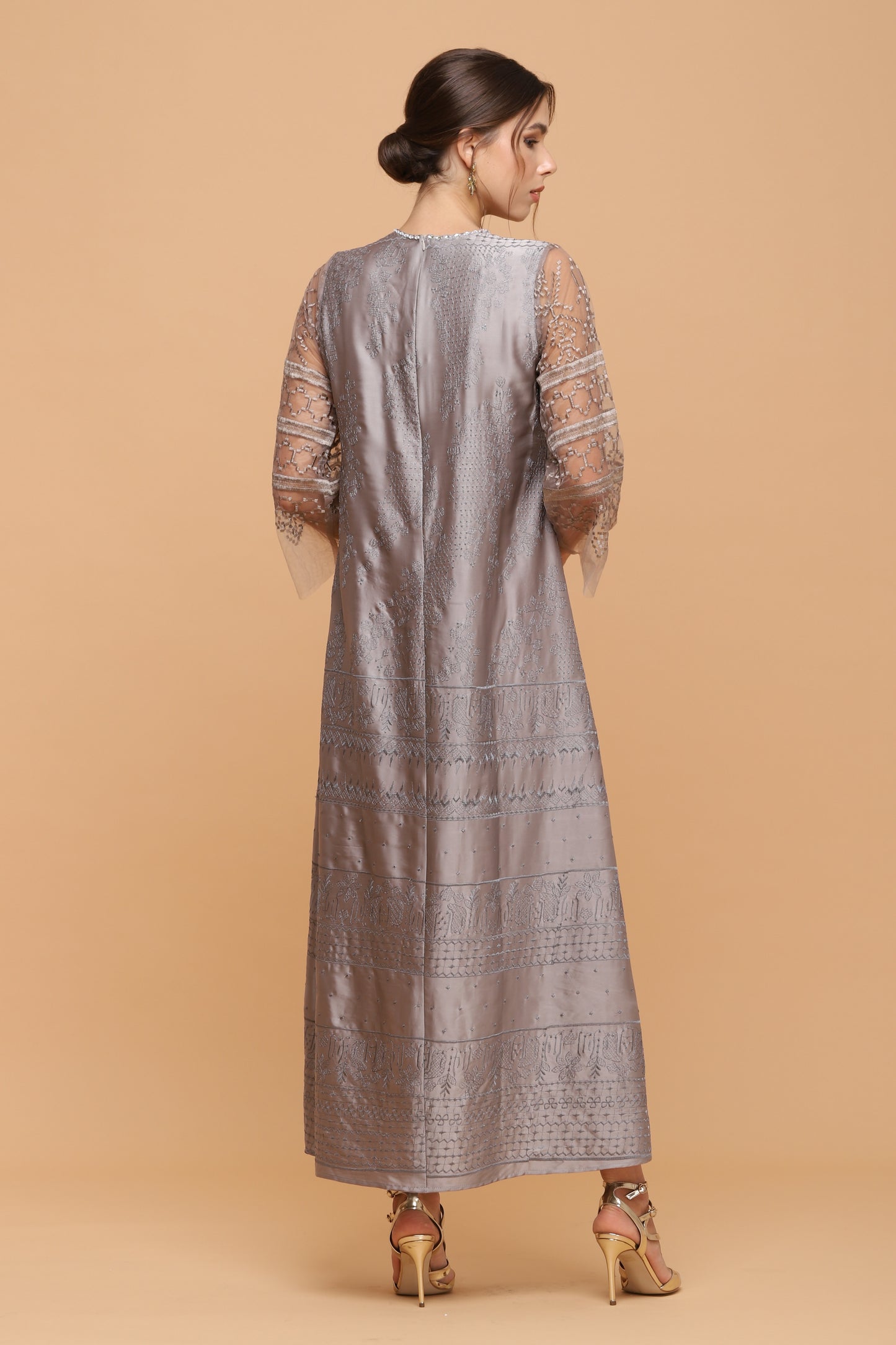 Kindness - Grey Embroidery Maxi Dress