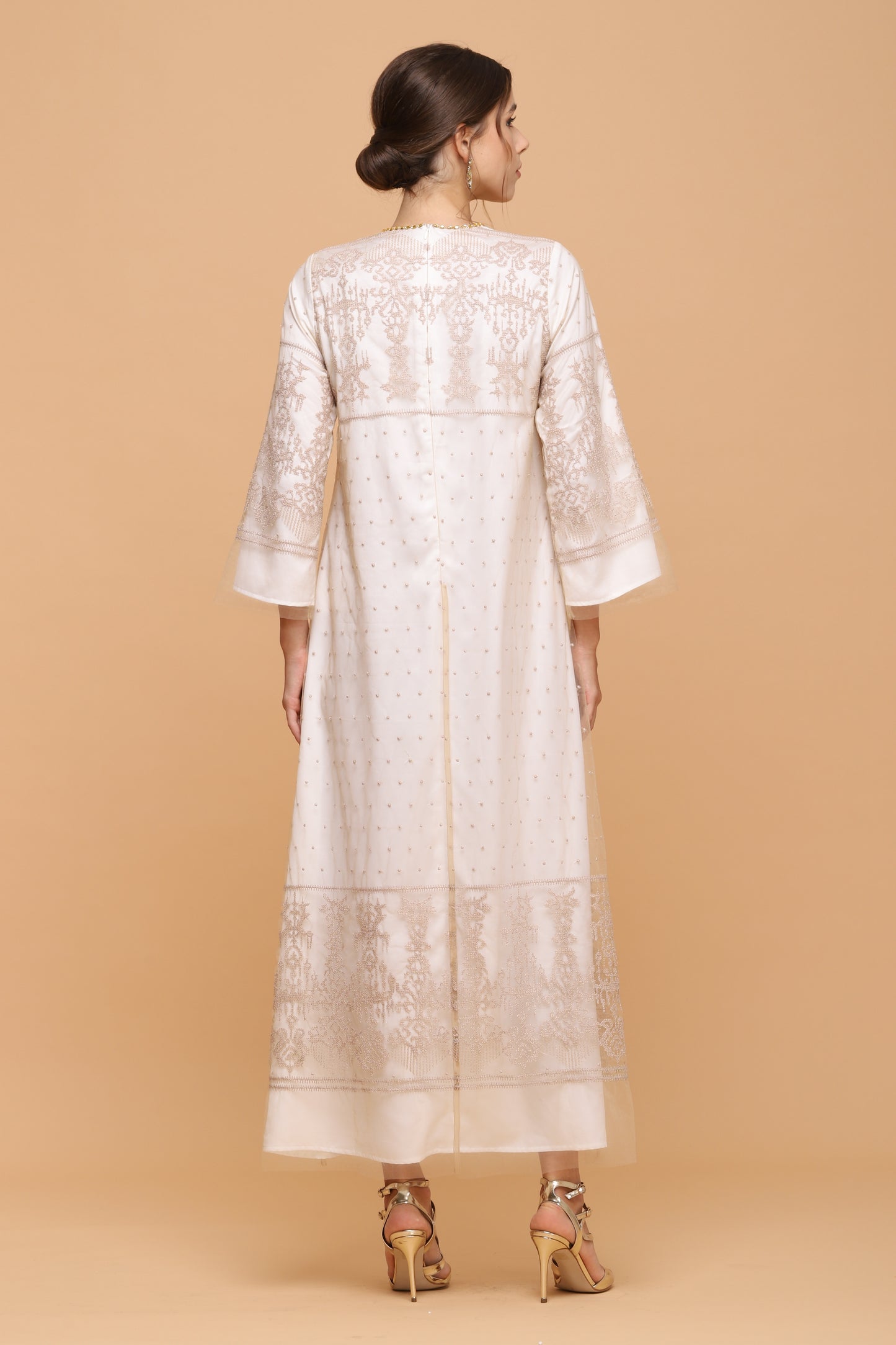 Kindness - Gold Lace on White Maxi Dress