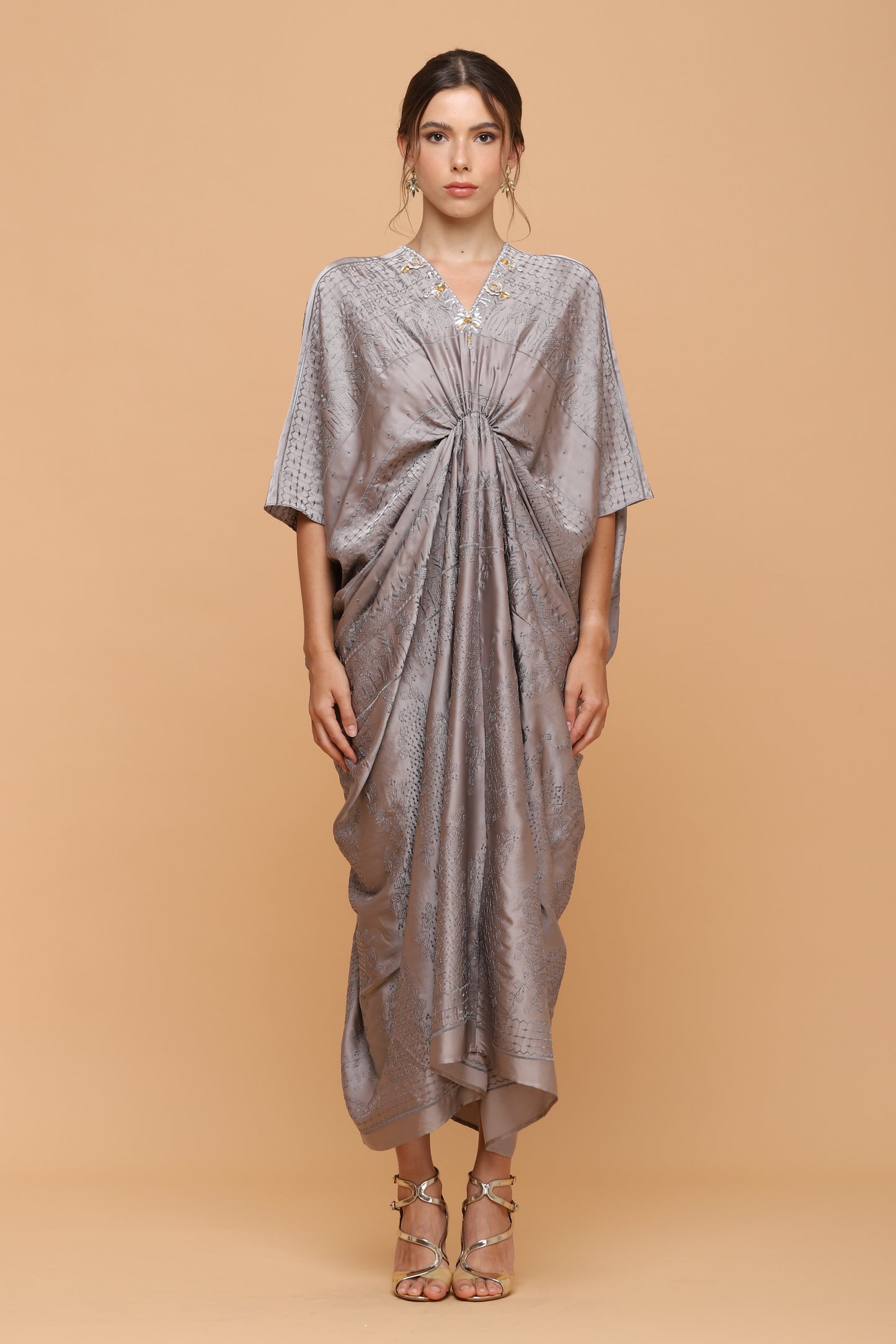 Gracious - Grey Embroidery Kaftan