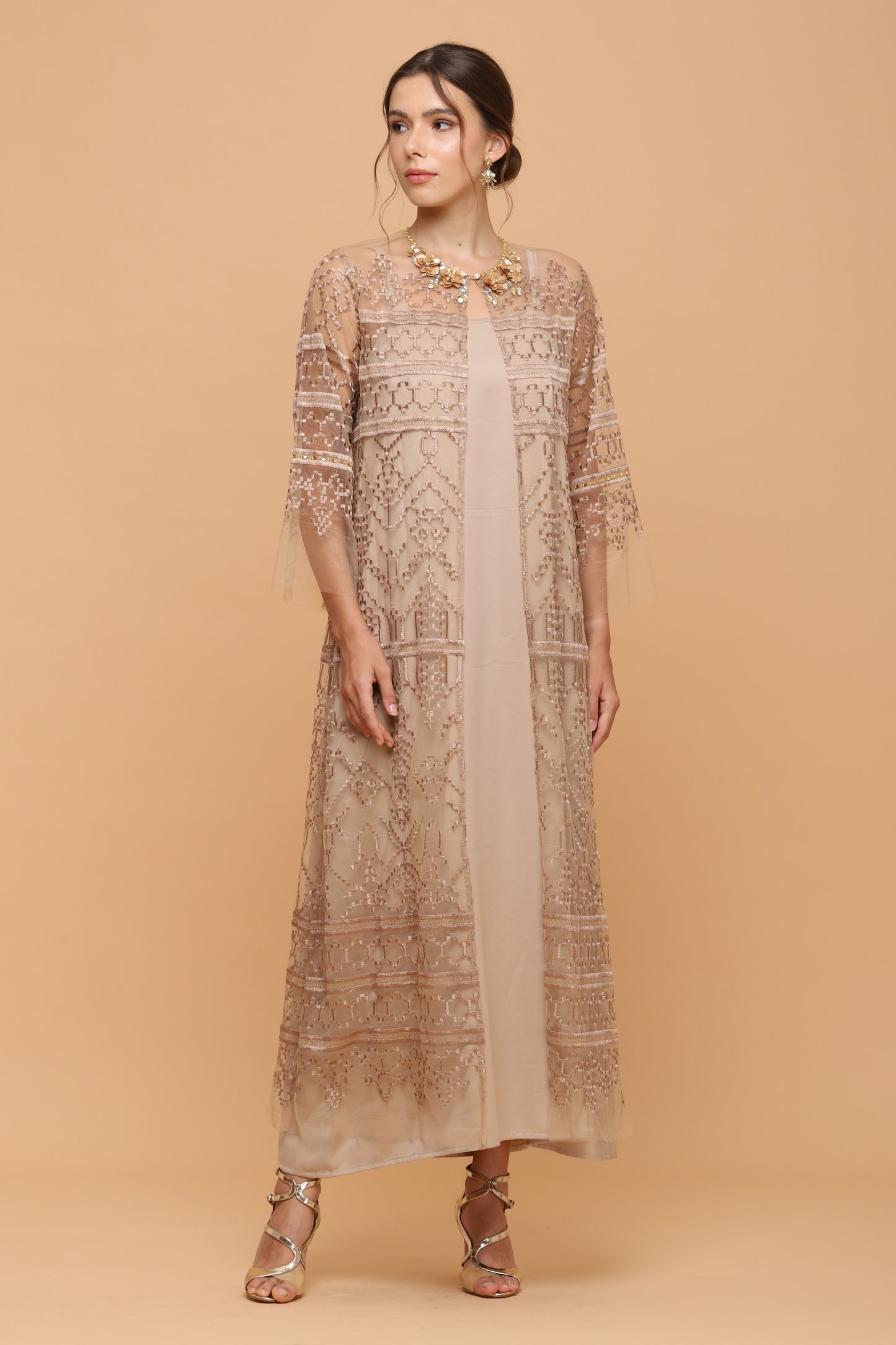 Loyal - Gold Ethnic Maxi Dress (Inner Included)