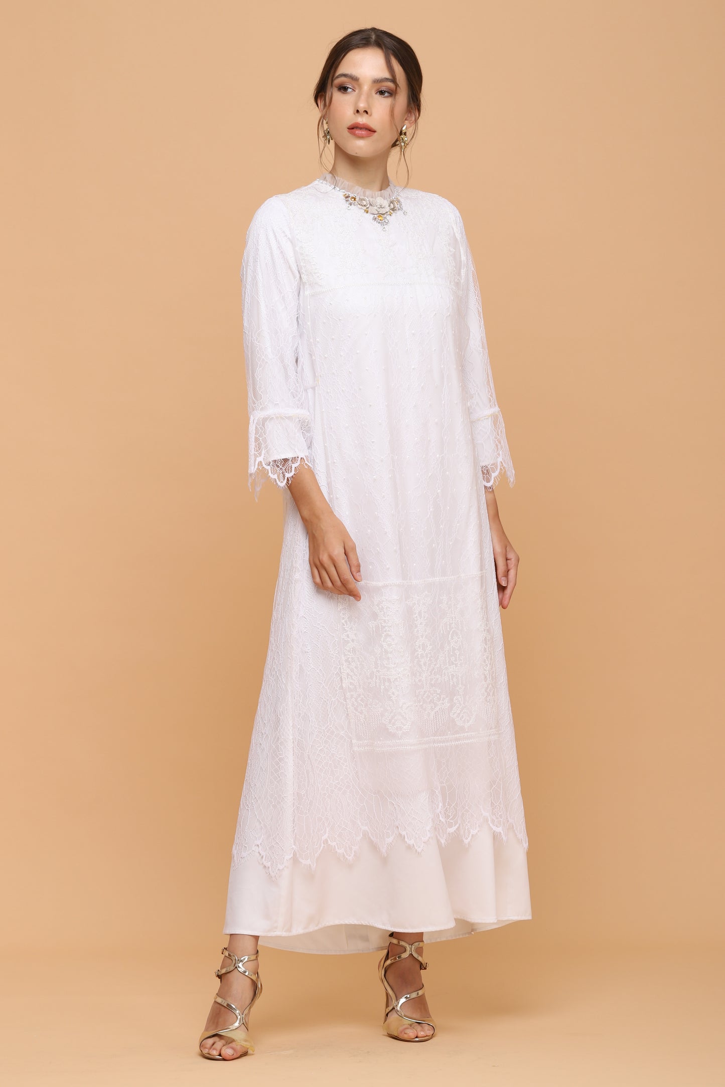 Brave - Soft Ethnic White Lace Kaftan