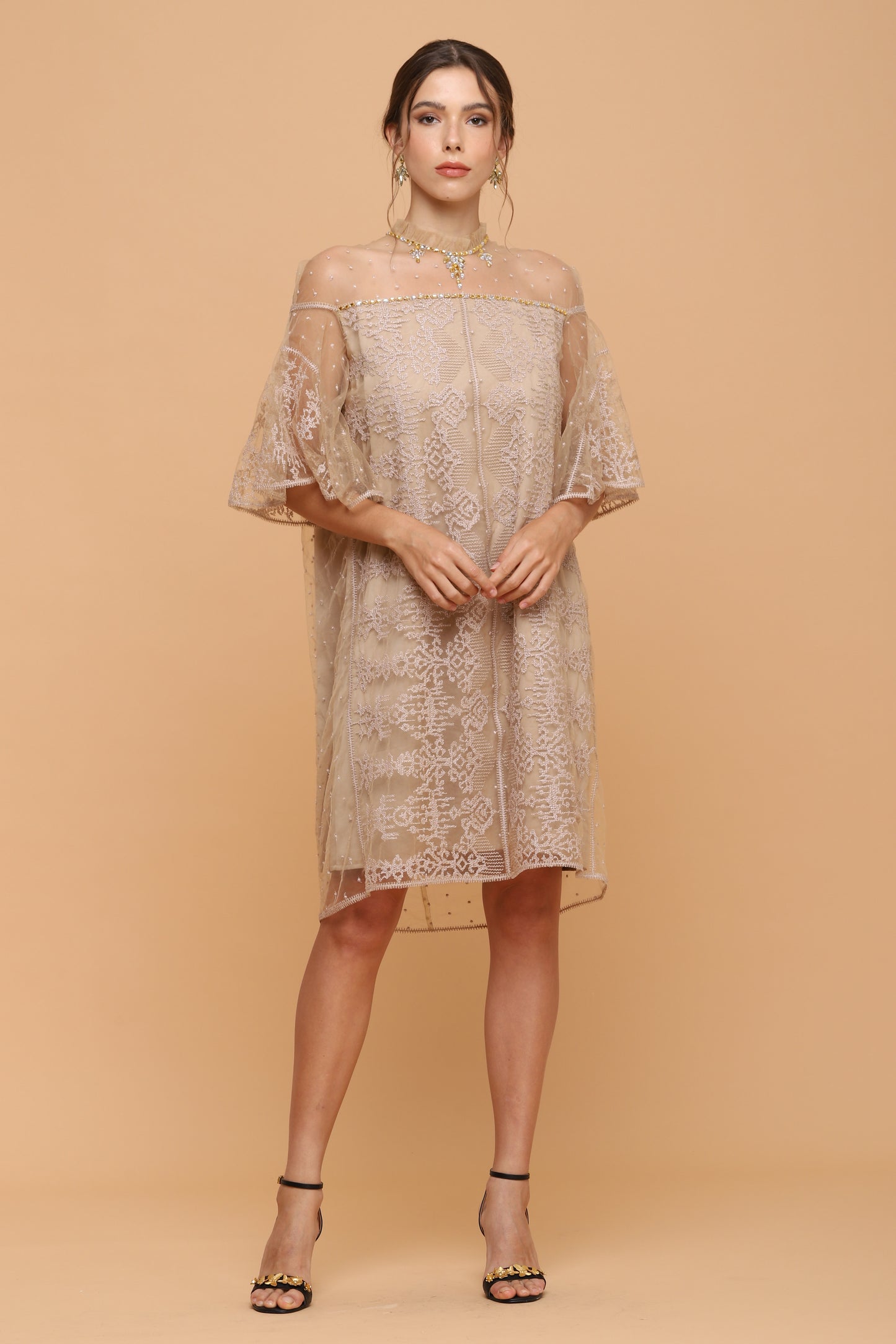 Classy - Beige Soft Ethnic Lace Dress