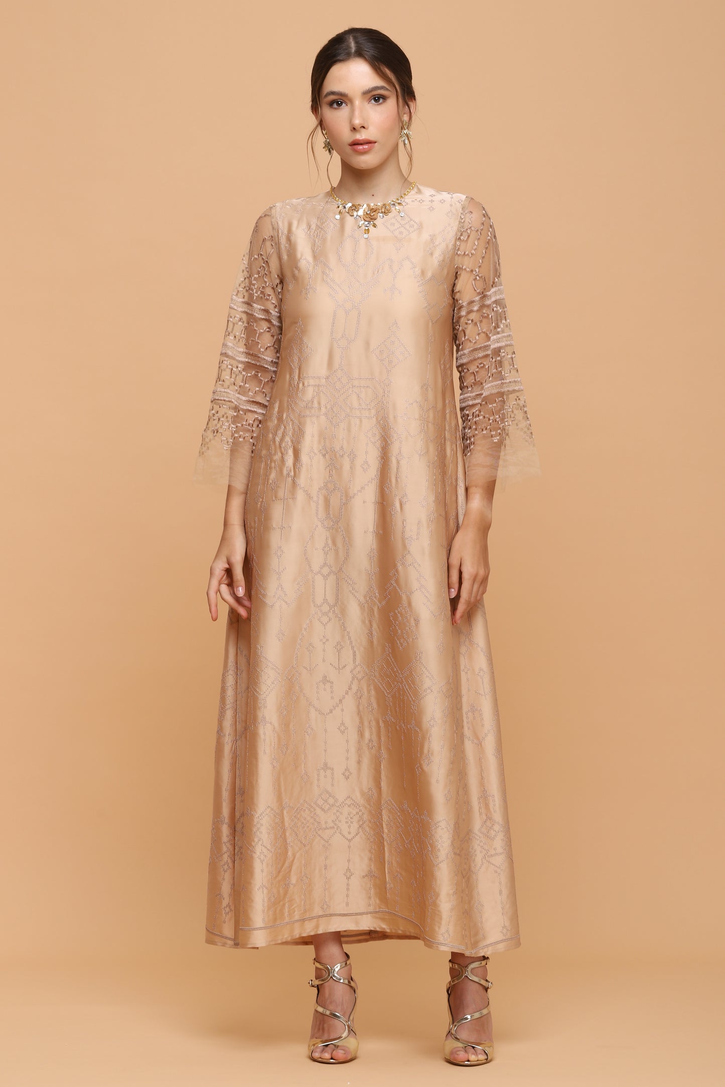 Kindness - Gold Embroidery Ethnic Maxi Dress